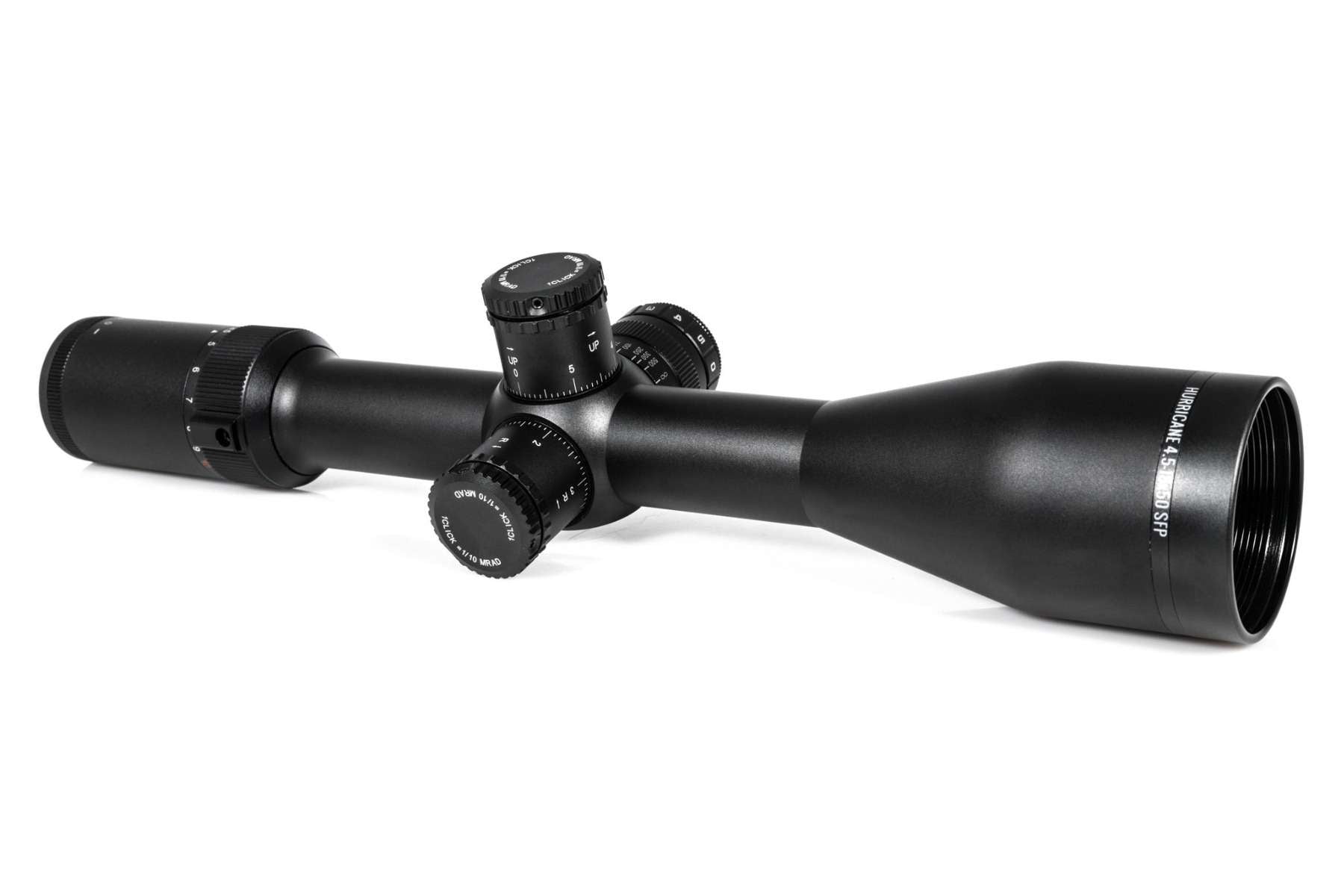 WULF Hurricane SFP Illuminated Half Mildot 0.1MRAD Side Focus Locking Turrets Rifle Scope