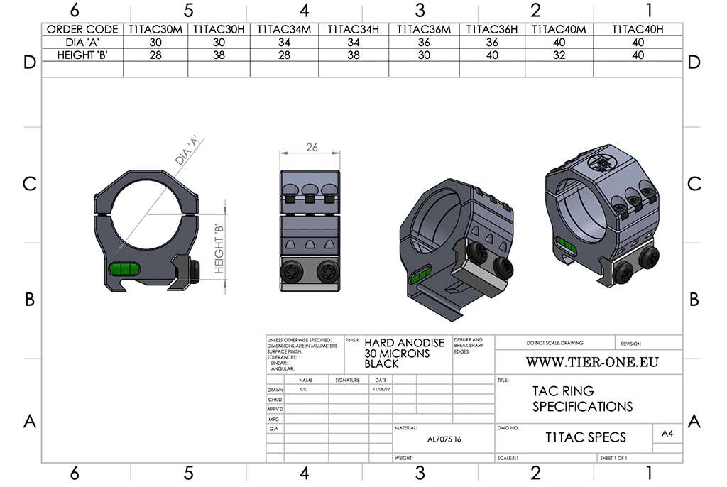 Tier One Tac-Ring Sets (6 Screw) Picatinny Mounts