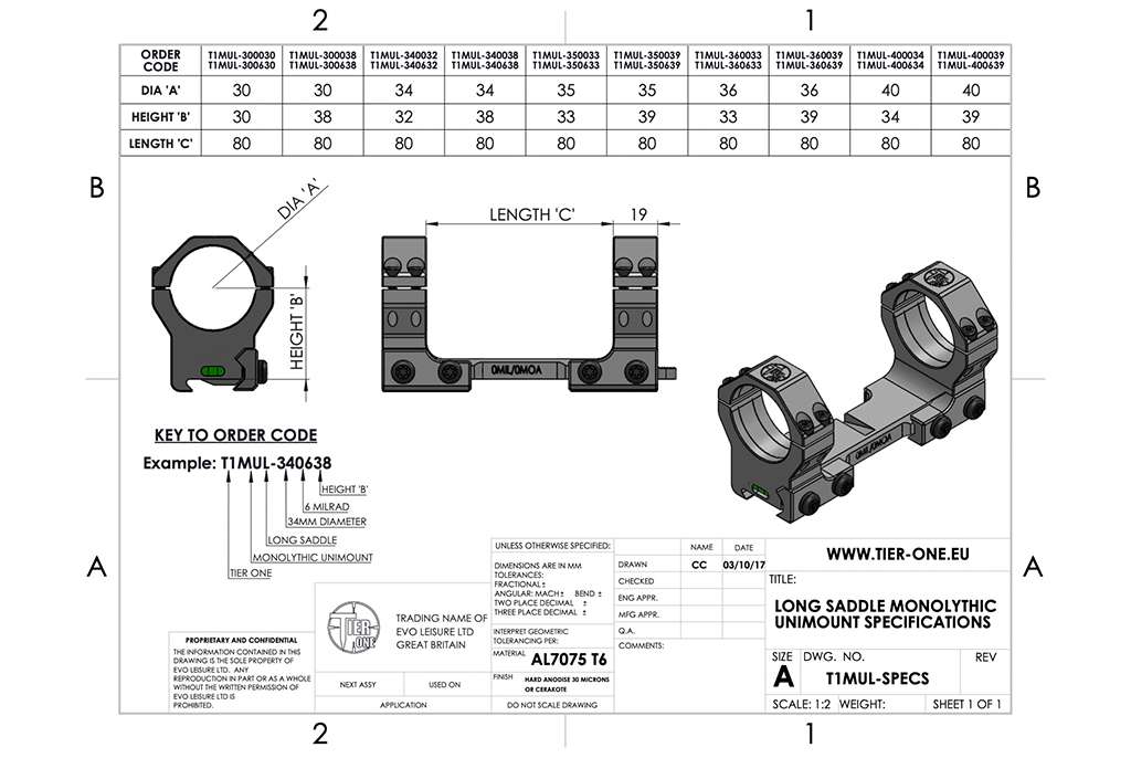 Tier One Picatinny Monomount - Long Saddle