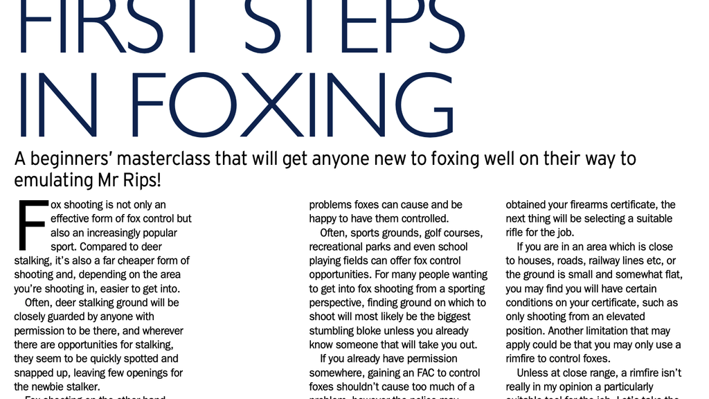 FIRST STEPS IN FOXING - MARK RIPLEY'S BEGINNER MASTERCLASS IN FOX AND VERMIN CONTROL