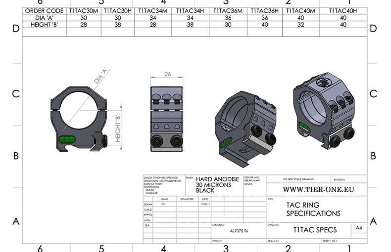 Tier One Tac-Ring Sets (6 Screw) Picatinny Mounts
